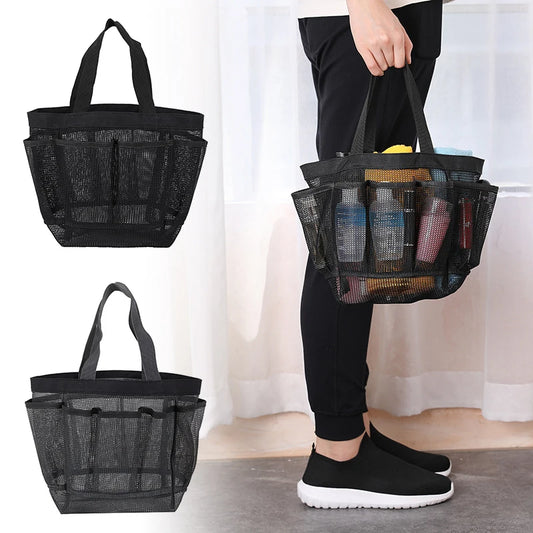 Bolsa de Playa con Malla y 8 Bolsillos – Tote Bag Impermeable y Plegable (Mesh Beach Tote Bag with 8 Pockets – Waterproof Lightweight Foldable Pool Bag)