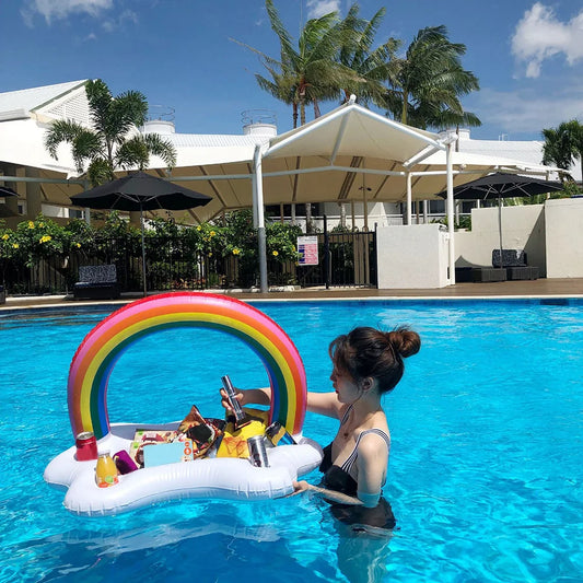 Bandeja Flotante Inflable Arcoíris – Mesa Bar con Enfriador para Piscina y Fiesta (Rainbow Inflatable Floating Pool Bar Tray – Beer & Drink Cooler)