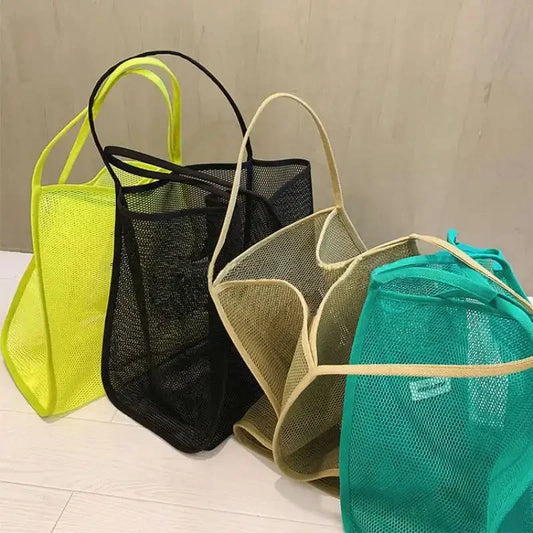 Bolsa de Playa Grande con Malla Transpirable – Bolso Portátil Multiuso (Large Capacity Mesh Beach Bag – Portable Travel & Gym Tote)